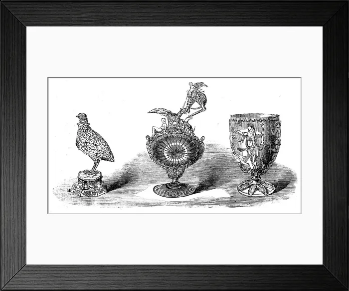 Framed Print : The Loan Collection, South-Kensington: Mother-of-pearl cup; Cellini Ewer; vase, 1862. Creator: Unknown Framed Print : The Loan Collection, South-Kensington: Mother-of-pearl cup; Cellini Ewer; vase, 1862. Creator: Unknown