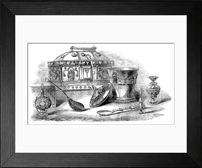 Framed Print : The Loan Collection, South-Kensington: Flask, spoon, coffret, reliquary... 1862. Creator: Unknown Framed Print : The Loan Collection, South-Kensington: Flask, spoon, coffret, reliquary... 1862. Creator: Unknown