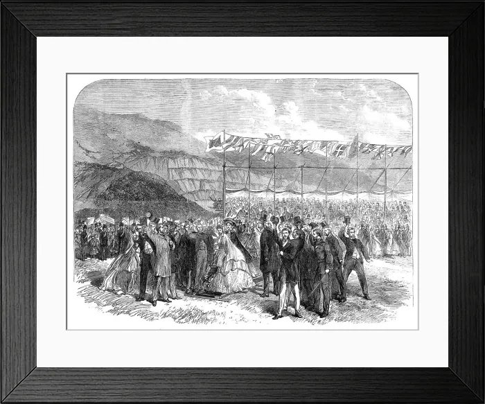 Framed Print : Cutting the first turf of the Carnarvon and Llanberis Railway, 1864. Creator: Unknown Framed Print : Cutting the first turf of the Carnarvon and Llanberis Railway, 1864. Creator: Unknown