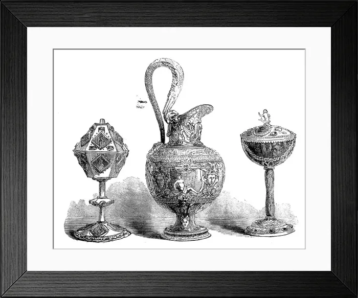 Framed Print : The Loan Collection, South-Kensington: Pyx, ewer, cup, 1862. Creator: Unknown Framed Print : The Loan Collection, South-Kensington: Pyx, ewer, cup, 1862. Creator: Unknown