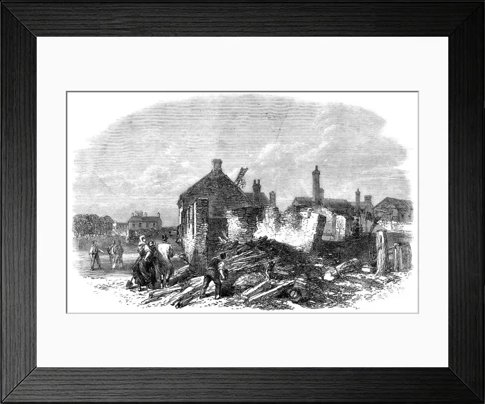 Framed Print : Ruins of the village of Billinghay, Lincolnshire, after the late fire, 1864. Creator: Unknown Framed Print : Ruins of the village of Billinghay, Lincolnshire, after the late fire, 1864. Creator: Unknown