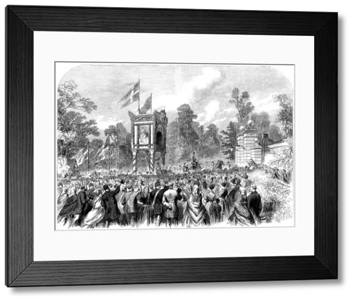 Framed Print : Visit of the Prince and Princess of Wales to Denmark: arrival at the Castle of Bernstorf, 1864. Creator: Mason Jackson Framed Print : Visit of the Prince and Princess of Wales to Denmark: arrival at the Castle of Bernstorf, 1864. Creator: Mason Jackson