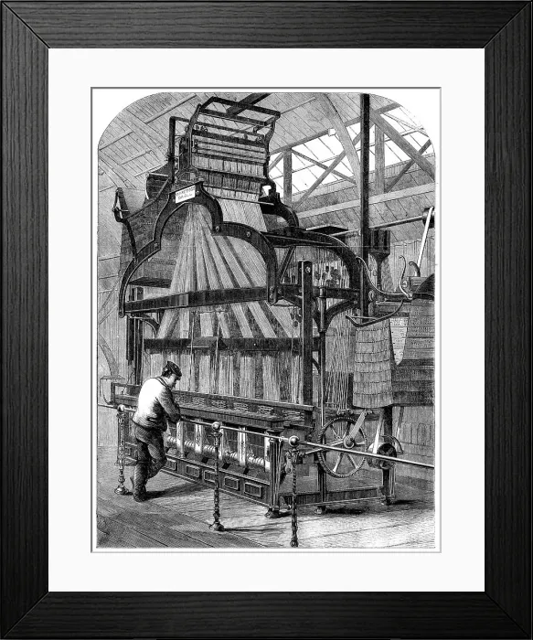 Framed Print : The International Exhibition: Swiss jacquard-loom for weaving ribbons... 1862. Creator: Unknown Framed Print : The International Exhibition: Swiss jacquard-loom for weaving ribbons... 1862. Creator: Unknown