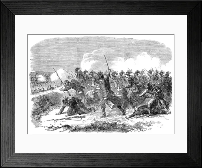 Framed Print : The War in Schleswig: the Battle of Over-Selk - from a sketch by our special artist, 1864. Creator: Unknown Framed Print : The War in Schleswig: the Battle of Over-Selk - from a sketch by our special artist, 1864. Creator: Unknown
