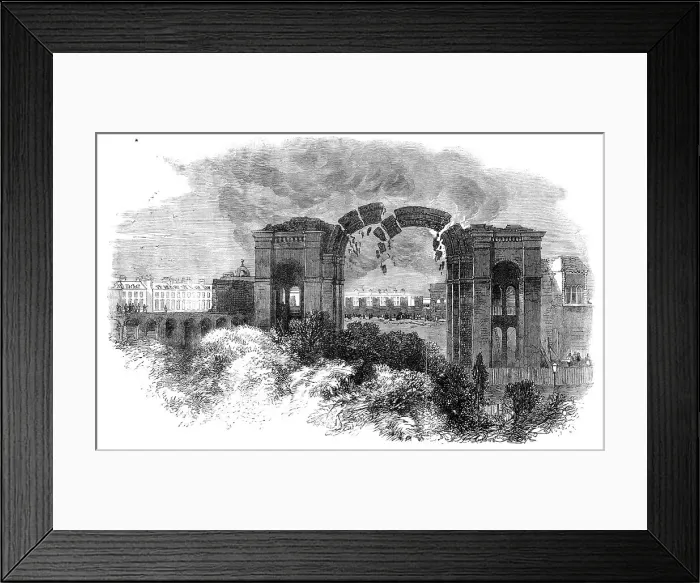 Framed Print : Blowing up the Eastern Arch of the Great Exhibition Building, 1864. Creator: Unknown Framed Print : Blowing up the Eastern Arch of the Great Exhibition Building, 1864. Creator: Unknown