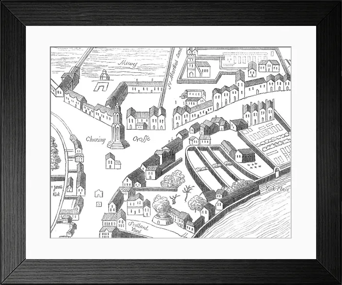 Framed Print : Old Charing-Cross, from Aggas's plan of London, 1864. Creator: Unknown Framed Print : Old Charing-Cross, from Aggas's plan of London, 1864. Creator: Unknown