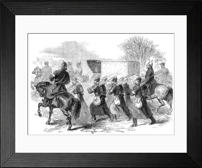 Framed Print : The War in Schleswig: Prussian field mail on its way from Rendsburg to the front, 1864. Creator: Unknown Framed Print : The War in Schleswig: Prussian field mail on its way from Rendsburg to the front, 1864. Creator: Unknown