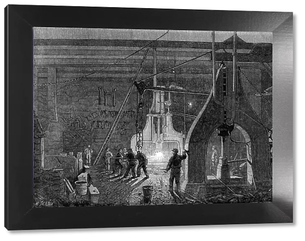 Stephenson's locomotive manufactory at Newcastle-On-Tyne: the steam-hammer, 1864. Creator: Mason Jackson