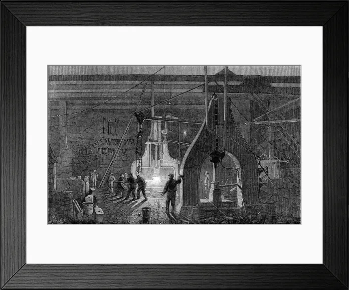 Framed Print : Stephenson's locomotive manufactory at Newcastle-On-Tyne: the steam-hammer, 1864. Creator: Mason Jackson Framed Print : Stephenson's locomotive manufactory at Newcastle-On-Tyne: the steam-hammer, 1864. Creator: Mason Jackson