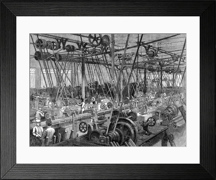 Framed Print : Stephenson's locomotive manufactory at Newcastle-On-Tyne: the lathe and tool shop, 1864. Creator: Unknown Framed Print : Stephenson's locomotive manufactory at Newcastle-On-Tyne: the lathe and tool shop, 1864. Creator: Unknown