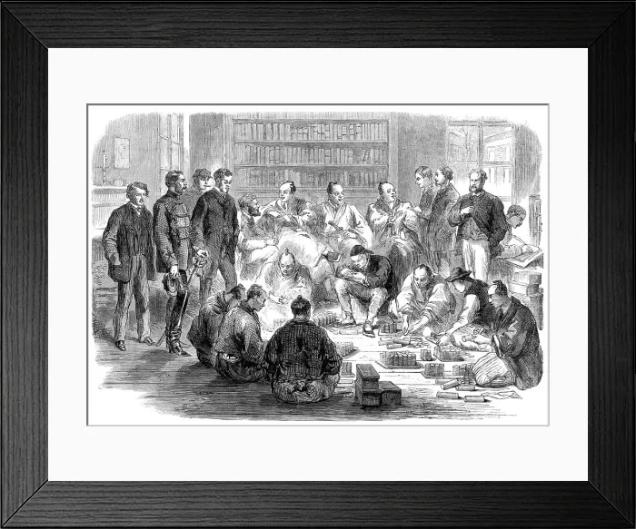 Framed Print : Satzuma's envoys paying the indemnity money at Yokohama for the murder of Mr. Richardson, 1864. Creator: Unknown Framed Print : Satzuma's envoys paying the indemnity money at Yokohama for the murder of Mr. Richardson, 1864. Creator: Unknown
