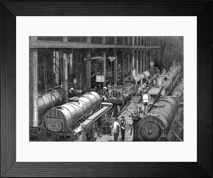 Framed Print : Stephenson's locomotive manufactory at Newcastle-On-Tyne: the fitting shop, 1864. Creator: Unknown Framed Print : Stephenson's locomotive manufactory at Newcastle-On-Tyne: the fitting shop, 1864. Creator: Unknown