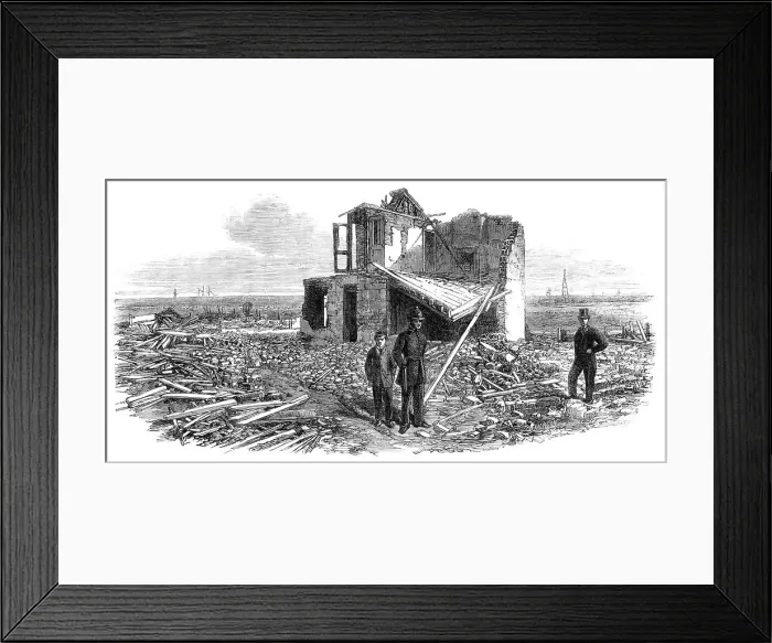 Framed Print : The explosion of a gunpowder magazine near Erith: ruins of Silver's house, 1864. Creator: Unknown Framed Print : The explosion of a gunpowder magazine near Erith: ruins of Silver's house, 1864. Creator: Unknown