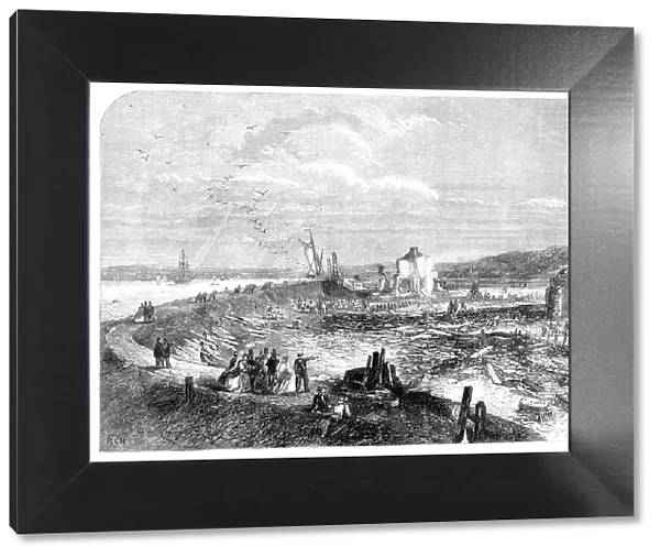 Scene of the explosion of gunpowder magazines near Erith, 1864. Creator: Unknown