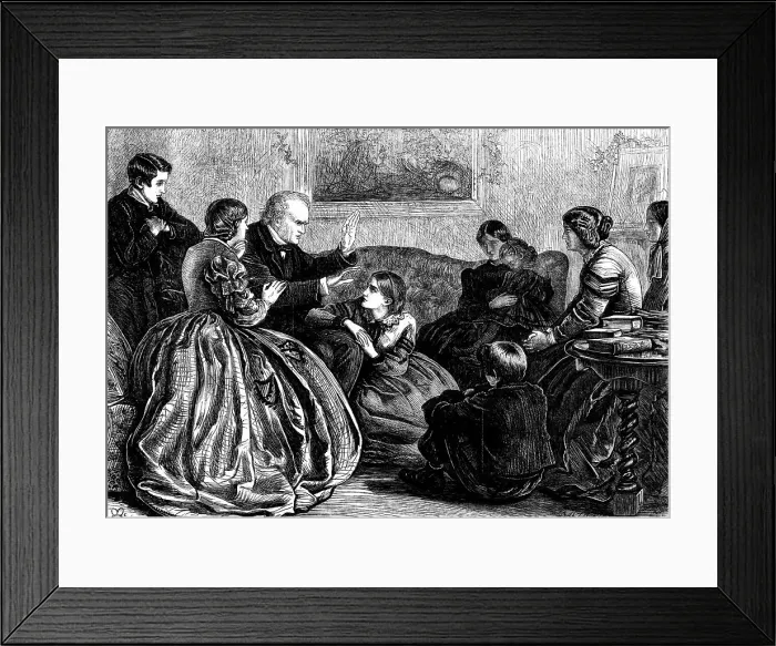 Framed Print : Christmas Story-telling - drawn by J. E. Millais, 1862. Creator: Dalziel Brothers Framed Print : Christmas Story-telling - drawn by J. E. Millais, 1862. Creator: Dalziel Brothers