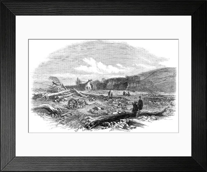 Framed Print : Illustrations of the Flood at Sheffield: the village of Malin Bridge after the flood, 1864. Creator: Unknown Framed Print : Illustrations of the Flood at Sheffield: the village of Malin Bridge after the flood, 1864. Creator: Unknown