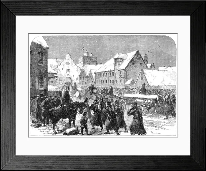 Framed Print : The War in Schleswig: Prussian ammunition-train entering Flensburg - by our special artist, 1864. Creator: Unknown Framed Print : The War in Schleswig: Prussian ammunition-train entering Flensburg - by our special artist, 1864. Creator: Unknown