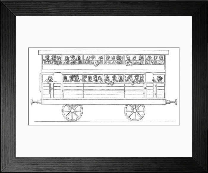 Framed Print : Two-storied third-class carriage on the Bombay, Baroda, and Central India Railway, 1864. Creator: Unknown Framed Print : Two-storied third-class carriage on the Bombay, Baroda, and Central India Railway, 1864. Creator: Unknown