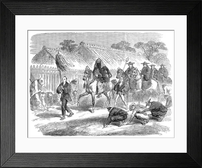 Framed Print : Scenes in Japan: the Governor of Kanagawa and suite going to a fire - by our special artist, 1864. Creator: Unknown