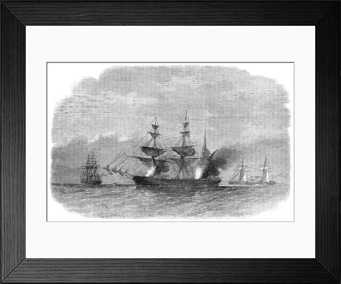 Framed Print : The Alabama destroying the Texan Star, or Martaban, in the Malacca Straits... 1864. Creator: Unknown Framed Print : The Alabama destroying the Texan Star, or Martaban, in the Malacca Straits... 1864. Creator: Unknown