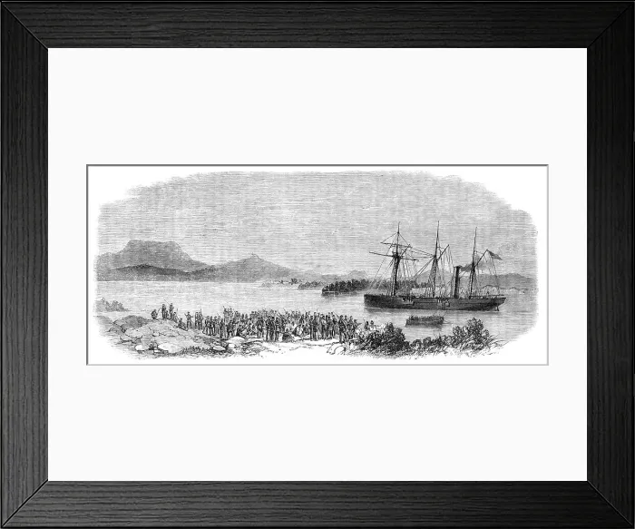 Framed Print : The War in New Zealand: Maori prisoners...waiting to be placed on board H.M.S. Pioneer, 1864. Creator: Unknown Framed Print : The War in New Zealand: Maori prisoners...waiting to be placed on board H.M.S. Pioneer, 1864. Creator: Unknown