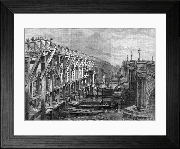 Framed Print : Temporary bridge over the Thames at Blackfriars, 1864. Creator: Unknown Framed Print : Temporary bridge over the Thames at Blackfriars, 1864. Creator: Unknown