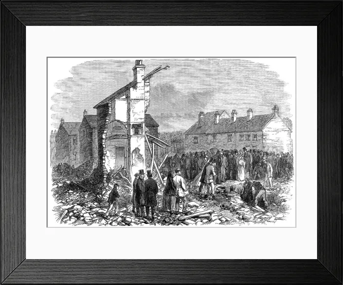 Framed Print : Illustrations of the Flood at Sheffield: searching for the dead at Malin Bridge, 1864. Creator: Unknown Framed Print : Illustrations of the Flood at Sheffield: searching for the dead at Malin Bridge, 1864. Creator: Unknown