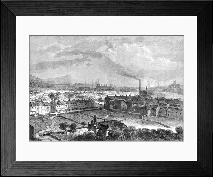 Framed Print : Sheffield, from the Langsett Road, showing the suburbs that were flooded... 1864. Creator: Unknown Framed Print : Sheffield, from the Langsett Road, showing the suburbs that were flooded... 1864. Creator: Unknown