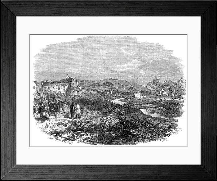 Framed Print : The village of Bradfield, near Sheffield, scene of the late floods...by our special artist, 1864. Creator: Unknown