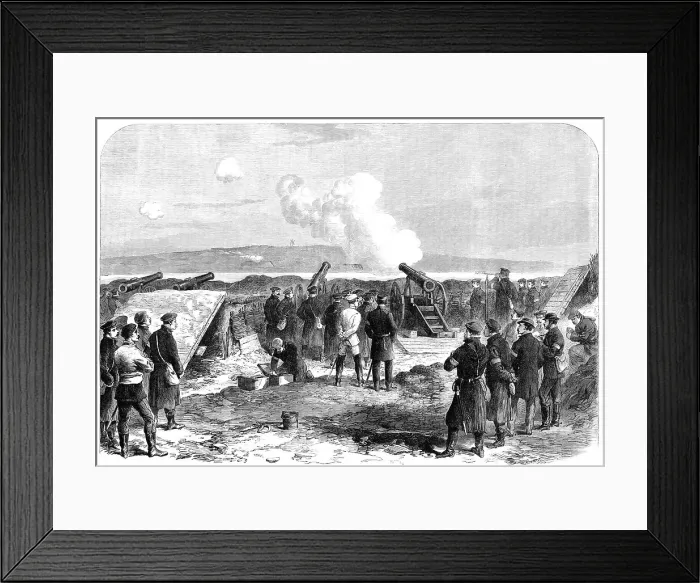 Framed Print : The War in Denmark: Prussian battery at Gaasberg Point, opposite the forts of Düppel, 1864. Creator: Unknown Framed Print : The War in Denmark: Prussian battery at Gaasberg Point, opposite the forts of Düppel, 1864. Creator: Unknown