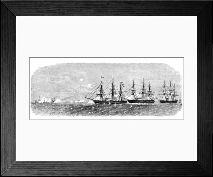 Framed Print : The War in Denmark: Danish cruisers of Rügen chasing a Prussian flotilla into Swinemünde... 1864. Creator: Unknown Framed Print : The War in Denmark: Danish cruisers of Rügen chasing a Prussian flotilla into Swinemünde... 1864. Creator: Unknown