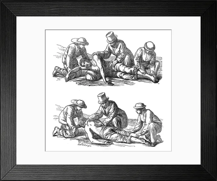 Framed Print : Restorative treatment of the apparently drowned: Dr...Hall's method of inducing respiration, 1864. Creator: Dalziel Brothers Framed Print : Restorative treatment of the apparently drowned: Dr...Hall's method of inducing respiration, 1864. Creator: Dalziel Brothers