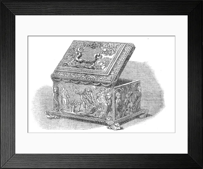 Framed Print : Box made of the wood of Shakspeare's mulberry-tree, presented to [David] Garrick... 1864. Creator: Unknown