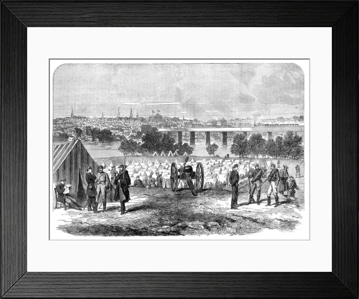 Framed Print : The War in America: camp of Federal prisoners on Belle Isle, Richmond... 1864. Creator: Unknown Framed Print : The War in America: camp of Federal prisoners on Belle Isle, Richmond... 1864. Creator: Unknown
