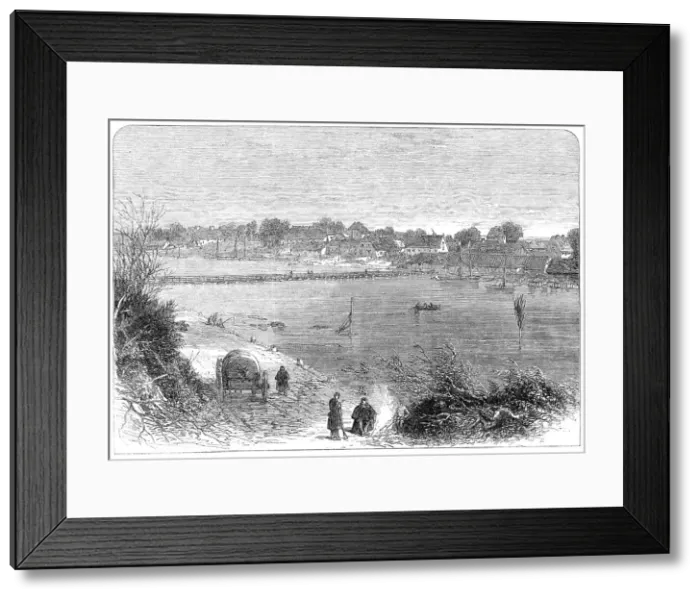 Framed Print : The War in Denmark: village of Eckersünde and bridge of boats... 1864. Creator: Unknown Framed Print : The War in Denmark: village of Eckersünde and bridge of boats... 1864. Creator: Unknown