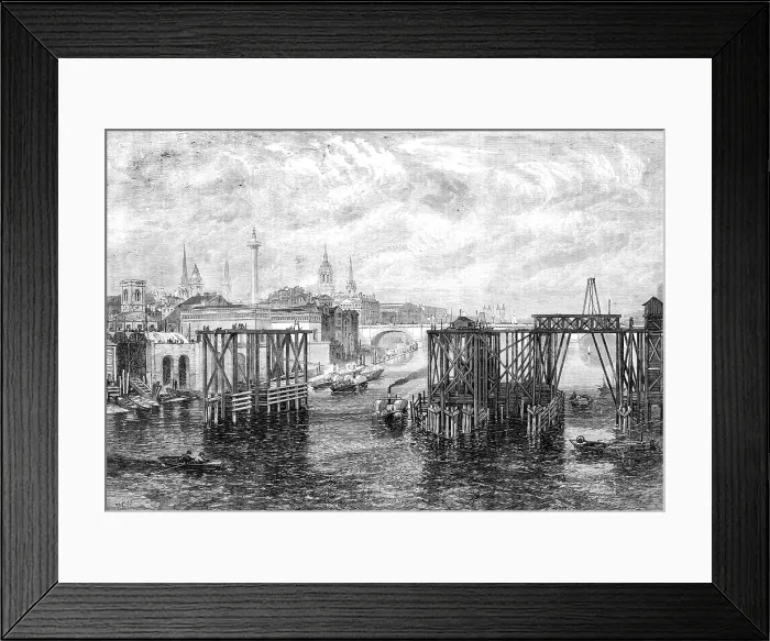 Framed Print : The South-Eastern Railway Company's Works on the River: view from Southwark Bridge... 1864. Creator: Mason Jackson Framed Print : The South-Eastern Railway Company's Works on the River: view from Southwark Bridge... 1864. Creator: Mason Jackson