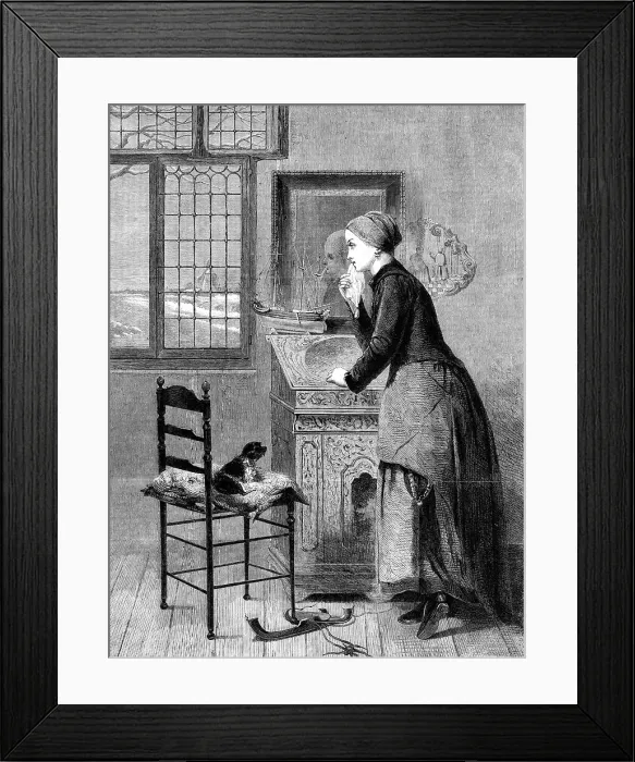 Framed Print : Seule à La Maison, by C. Bisschop, in the Exhibition of French and Flemish Art, Pall-Mall, 1864. Creator: W Thomas Framed Print : Seule à La Maison, by C. Bisschop, in the Exhibition of French and Flemish Art, Pall-Mall, 1864. Creator: W Thomas