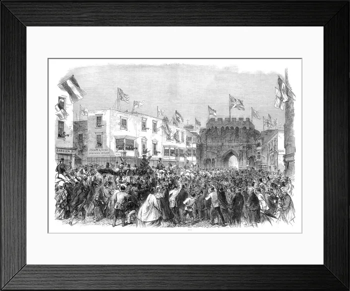 Framed Print : Garibaldi in England: arrival of Garibaldi at the townhall, Bargate, Southampton, 1864. Creator: Unknown Framed Print : Garibaldi in England: arrival of Garibaldi at the townhall, Bargate, Southampton, 1864. Creator: Unknown