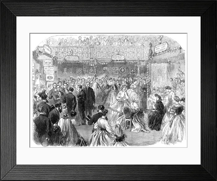 Framed Print : Bazaar at St. James's Hall in aid of the French Protestant schools in Soho, 1864. Creator: Unknown Framed Print : Bazaar at St. James's Hall in aid of the French Protestant schools in Soho, 1864. Creator: Unknown