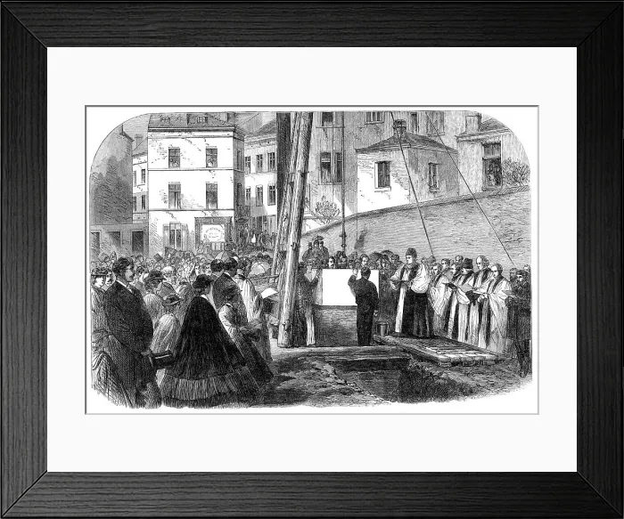 Framed Print : The Bishop of Oxford laying the foundation-stone of an English church at Brussels, 1864. Creator: Unknown Framed Print : The Bishop of Oxford laying the foundation-stone of an English church at Brussels, 1864. Creator: Unknown