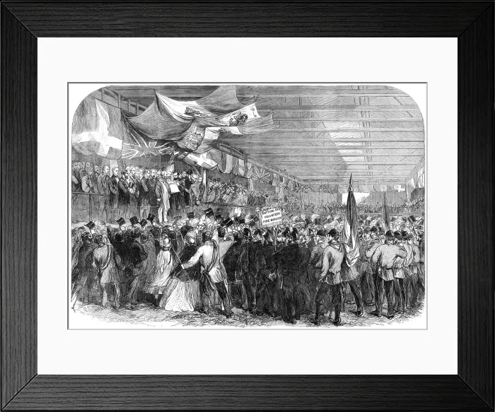 Framed Print : Garibaldi in England: Garibaldi receiving an address at the Nine Elms railway station, 1864. Creator: Unknown Framed Print : Garibaldi in England: Garibaldi receiving an address at the Nine Elms railway station, 1864. Creator: Unknown