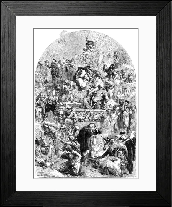 Framed Print : Tableau of Shakspeare characters, designed by John Gilbert, 1864. Creator: W Thomas