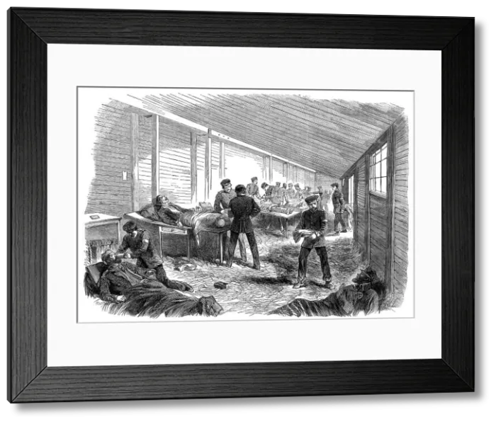 Framed Print : The War in Denmark: temporary field hospital...scene in the amputating hut... 1864. Creator: Unknown Framed Print : The War in Denmark: temporary field hospital...scene in the amputating hut... 1864. Creator: Unknown