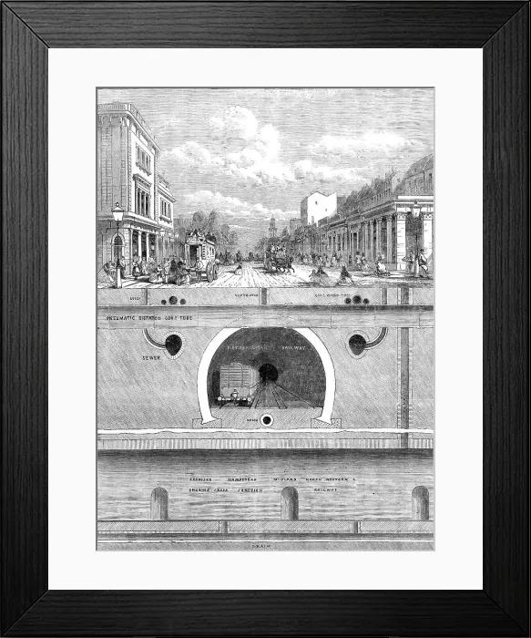 Framed Print : Underground works at the junction of Hampstead-Road, Euston-Road, and Tottenham-Court-Road, 1864. Creator: Unknown Framed Print : Underground works at the junction of Hampstead-Road, Euston-Road, and Tottenham-Court-Road, 1864. Creator: Unknown