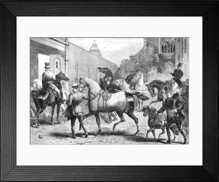 Framed Print : Arrivals for the Horse Show at the Agricultural Hall, Islington, 1865. Creator: Unknown