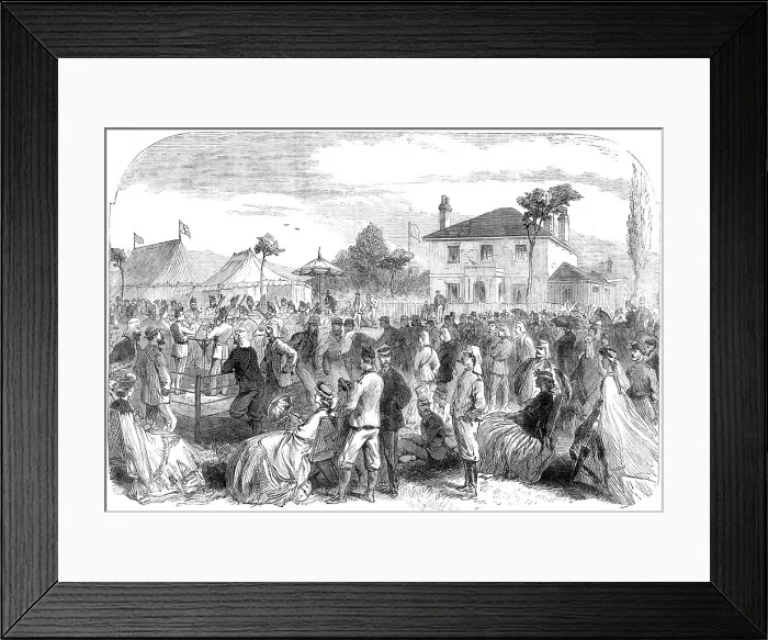 Framed Print : The National Rifle Association prize meeting at Wimbledon: evening band in the volunteer camp, 1865. Creator: Unknown Framed Print : The National Rifle Association prize meeting at Wimbledon: evening band in the volunteer camp, 1865. Creator: Unknown