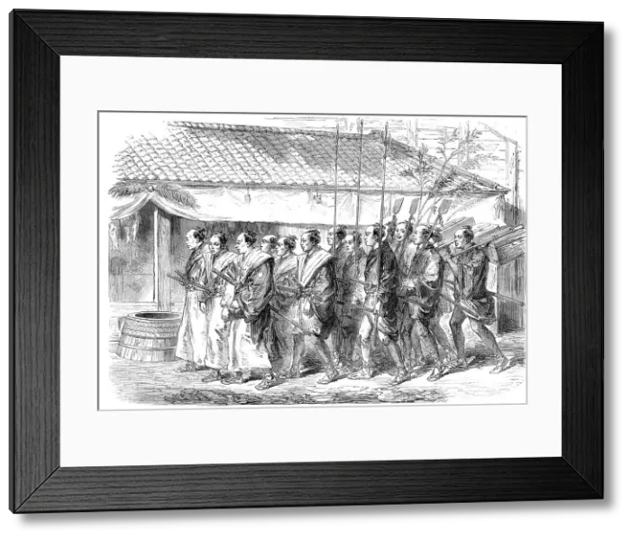 Framed Print : New-Year's Day in Japan - Japanese officers going to pay visits of congratulation, 1865. Creator: Unknown Framed Print : New-Year's Day in Japan - Japanese officers going to pay visits of congratulation, 1865. Creator: Unknown