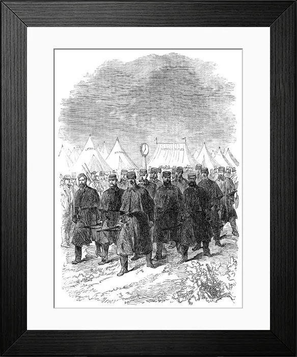 Framed Print : The National Rifle Association prize meeting at Wimbledon: the picket going camp rounds, 1865. Creator: Unknown Framed Print : The National Rifle Association prize meeting at Wimbledon: the picket going camp rounds, 1865. Creator: Unknown