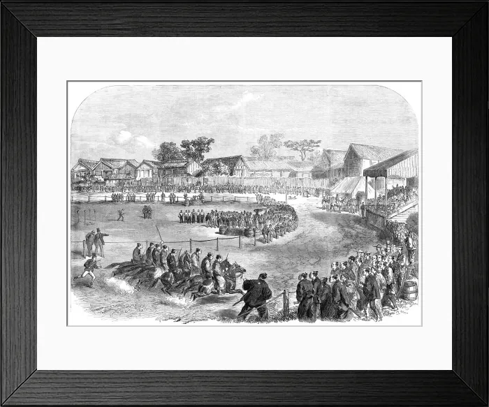 Framed Print : The Spring Meeting at Yokohama: race of the Japanese officers...the start... 1865. Creator: Unknown Framed Print : The Spring Meeting at Yokohama: race of the Japanese officers...the start... 1865. Creator: Unknown