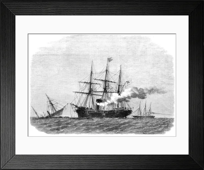 Framed Print : The action off Cherbourg on Sunday between the Alabama and the Kearsarge: the Alabama sinking, 1864. Creator: Smyth Framed Print : The action off Cherbourg on Sunday between the Alabama and the Kearsarge: the Alabama sinking, 1864. Creator: Smyth